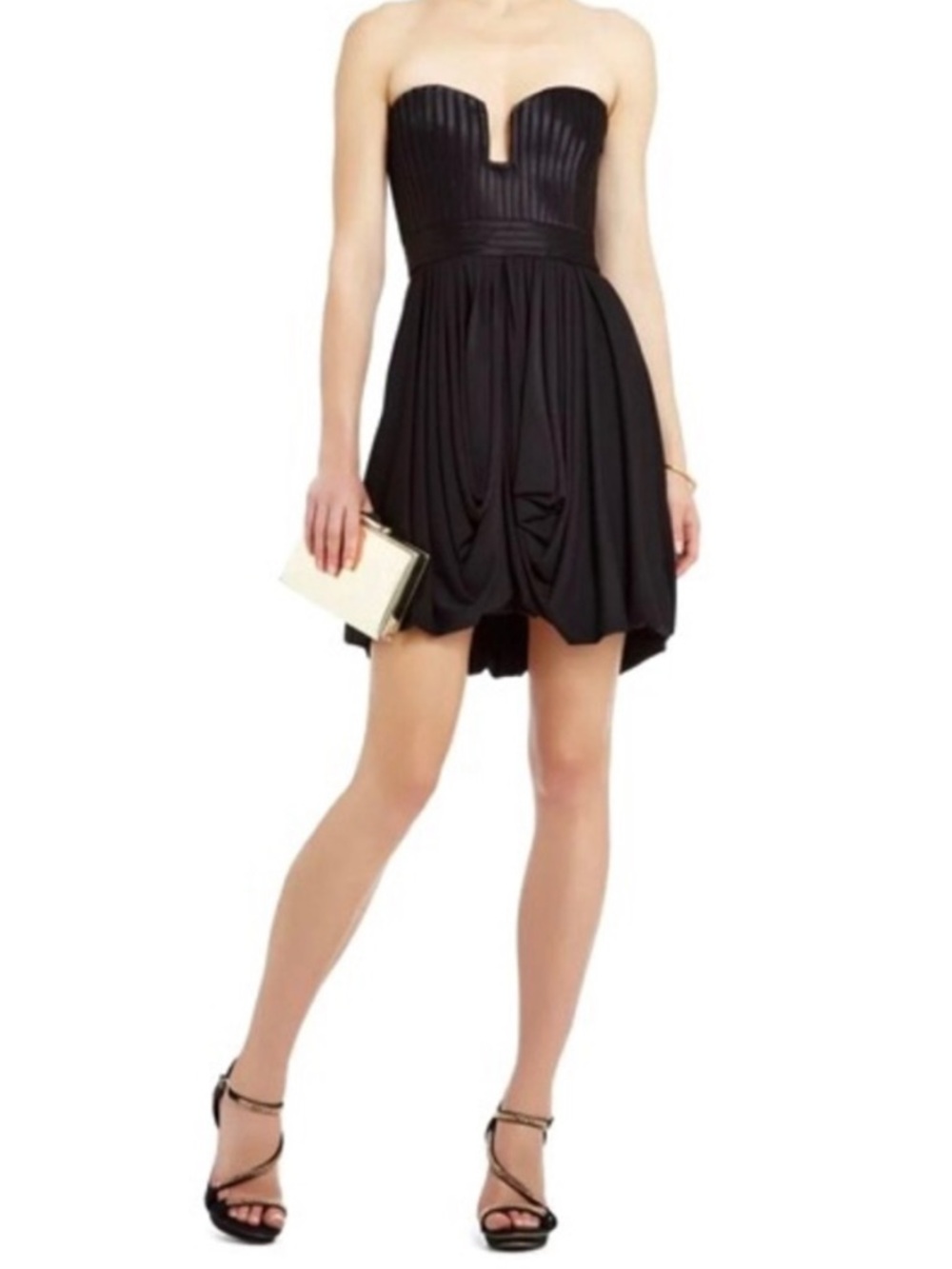 BCBGMaxAzria Black Strapless Bubble-Hem Cocktail Dress